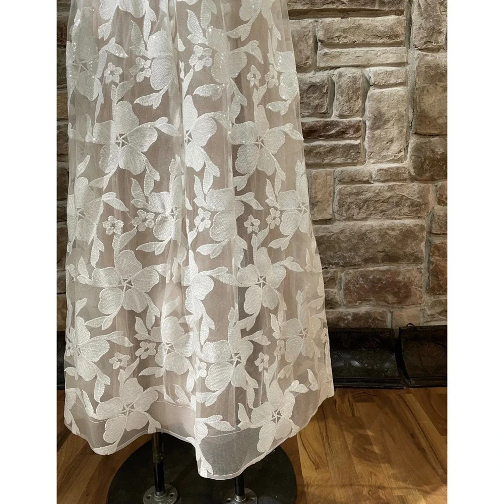 BCX Maxi Dress Floral Embroidery Sequin Formal Coquette Juniors 11 White